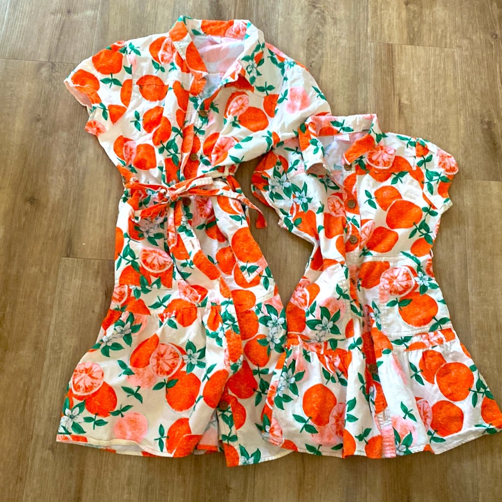 Mother/daughter matching orange blossom dress set size 2/4 women’s, Sz 6/6x girl